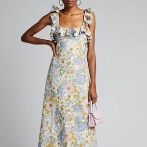 Zimmermann Super Eight Ruffled Midi Dress in Blue Meadow Size 1 (US Size S)  NWT
